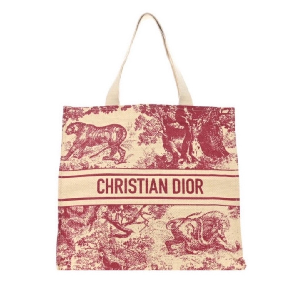 Christian Dior Toile de Jouy Canvas Tote in Red and Cream GWP
